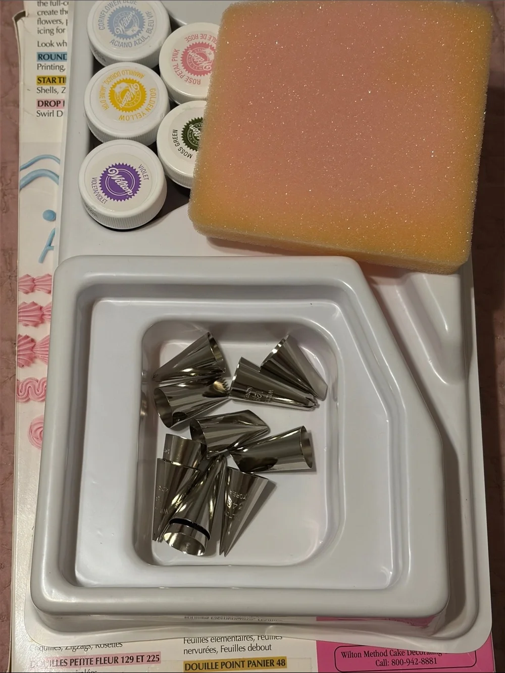 Wilton Stainless Steel Piping Tips with Pink and Yellow Sponge